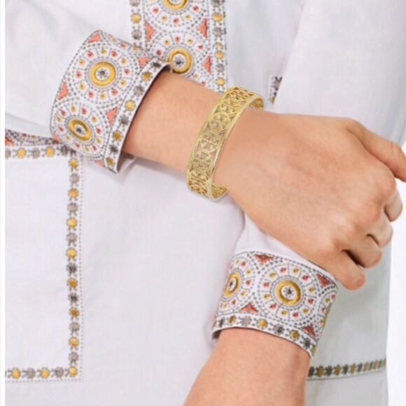 TORY BURCH OPEN BRACELET CUFF 18K GOLD/BRASS - Picture 5 of 11